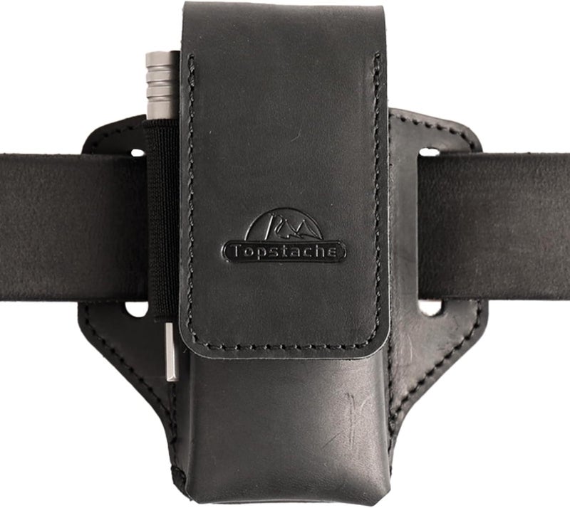 topstache Leather Multitool Sheath for Belt - Leather Multitool Holder for Belt - EDC Belt Organizer Multitool Pouch - Two Magnetic Closure Multitool Holster - Belt Loop Leather Multitool Case, Black - Image 1